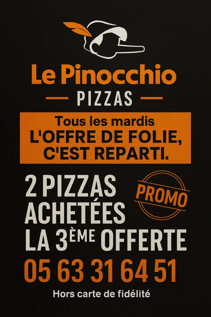 Offre du mardi Pinocchio Pizza